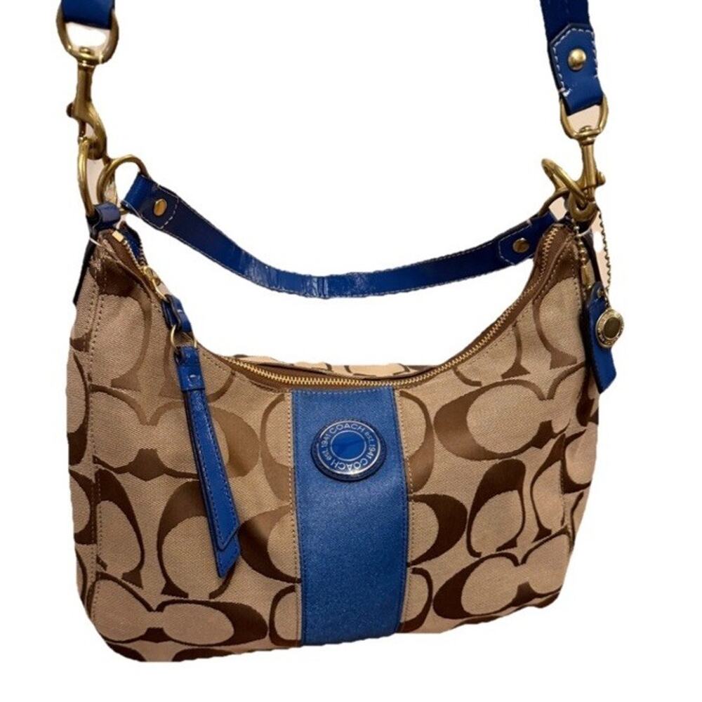 NWT Coach Y2K Signature Stripe Hobo Bag Wallet SET Khaki & Blue Jacquard 3254-1 - Picture 2 of 16